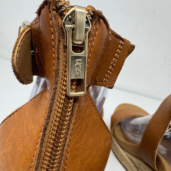 UGG Hylda Leather Wedge Platform Espadrille Sandals Cognac Size 8.5 - Picture 9 of 12